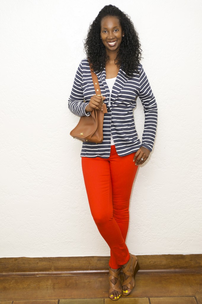 red jeans stripe blazer